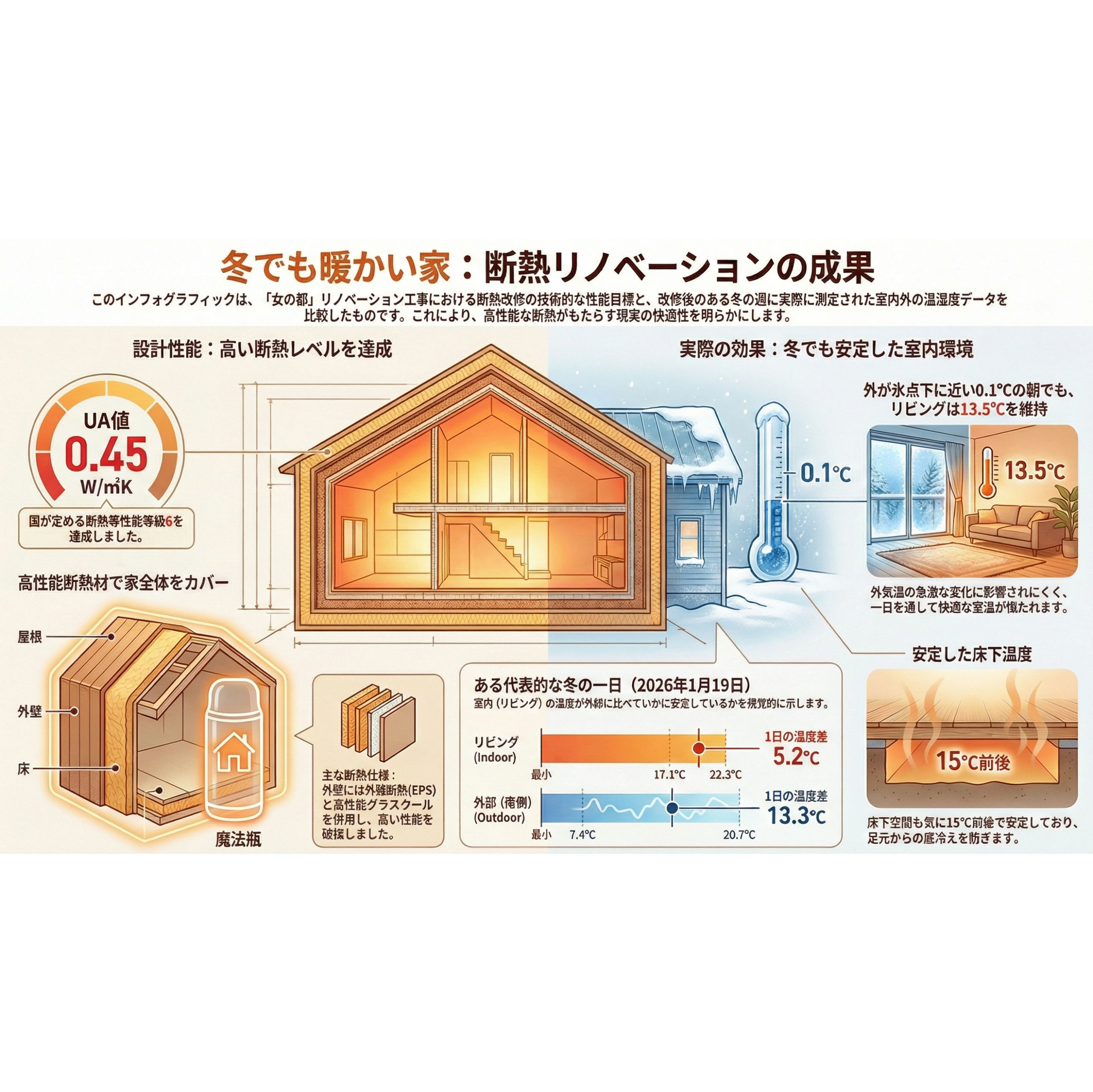 「暖房を止めた夜、家の性能が一番はっきり見えました。」